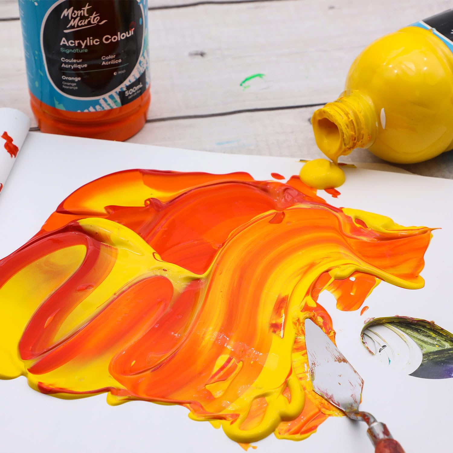 Mont Marte Signature Orange Acrylic Paint, 169Oz (500Ml), Semi-Matte Finish, Suitable For Canvas, Wood, Fabric, Leather, Cardboa